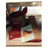 Red reserved seat covers, red curtain panel and