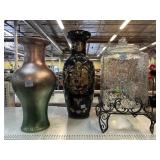 Tall vases, Asian style damaged & heavy glass jar