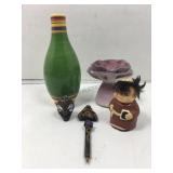 Candle holder, pottery, w/chip, green vase, Asian