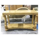 Wood hall table, approx 56x22x34in