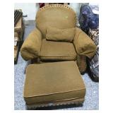 Brown Armchairs w/footstool, has studded accents