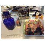 Coca Cola Tray, Oxford Clock, Blue Jar, And More.