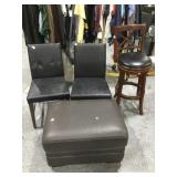 Grey ottoman w/3 chairs, approx 30x22x17in