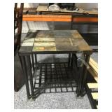 Tile top patio accent table, approx 24x24x23in