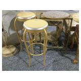 2-Round Metal Stools and side table, approx