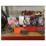 4 Disney VHS tapes, Vaultz batman tote case, nerf