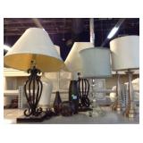 6 Table Lamps with Shades and Decor.