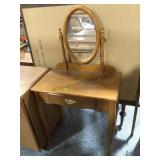 Wood vanity w/oval mirror, approx 28x56x51in