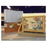 Vintage Sewing Basket, Cigar Box, and Metal