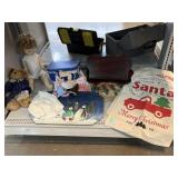 Doll, clothes, canvas bags & more