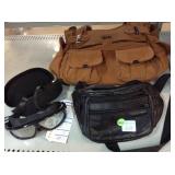 Fashion handbag, fanny pouch and googles