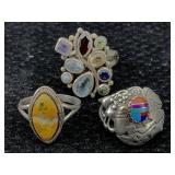 3 Sterling Silver Rings, Tw 21.6g, Sz 6, 6.5 & 8.5