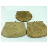 Vtg evening prom clutches, gold color beading