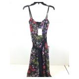 Summer evening dress, black embroidered pattern,