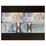 4 Canadian $5 Bills