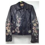 Driftwood black faux leather jacket w/embroidery,