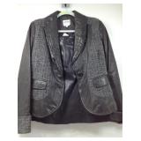 Jacket & skirt set, black leather & boucle, sz 2