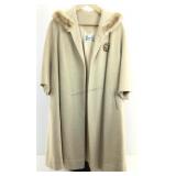 Wool & Fur Blend Swing Coat w/ Mink Trimmed