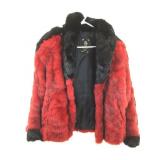 Red & Black Dyed Rabbit Fur Jacket by Polo Norte.