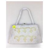 Vtg Hand Beaded Brass Frame Kiss Lock Clutch/