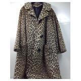 Leopard faux fur long coat, sz L