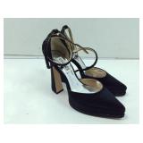 Badgley Mischka black satin strap high heel, sz 5