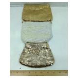 Vtg mesh evening prom bags, gold & cream colors