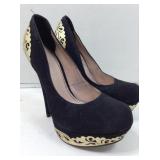 Black velvet w/gold color trim stiletto high heel