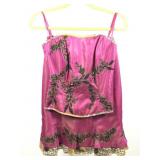 2pc top & skirt silk set, iridescent pink