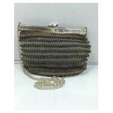 Vtg shoulder bag gray beaded w/plastic shell like