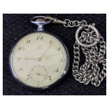 Vtg Omega Wind-up Pocket Watch, 15 Jewels W/chain,