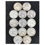 13-90% Silver Quarters, Fv $3.25 Dollars