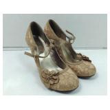 Ruby Shoo high heel shoe, tan lace design