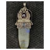 Sterling Silver Pendant W/stone, Tw 24g, Sz 3in