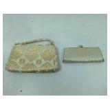 Vtg evening bag & eyeglass case, cream/gold trim
