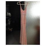 Evening gown prom dress, pink beaded, some loose