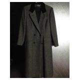 Loring womenï¿½s long wool coat, gray herringbone,