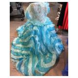 Ball gown, prom dress, w/shawl & long train, blue
