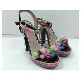 Betsy Johnson polka dot high heel open-toe shoe,
