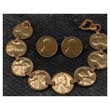 Pennies Charm Bracelet & Earrings, Sz 7in Long