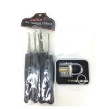 Lockpick set and Practice Lock with keys