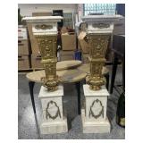 Pair Louis XVI Style Carrera Marble Stands with