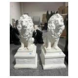 Pair Solid Concrete Lion Statues on Concrete