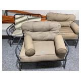 3 Metal patio chairs w/cushions, approx 41in wide