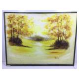 Signed Autumn Landscape Painting On Canvas in T