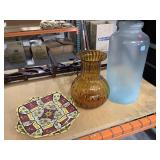 Large glass containers and plates, approx 21in