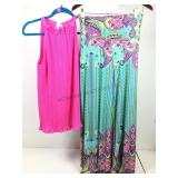 70s style pant set, pink top sz S & print pants