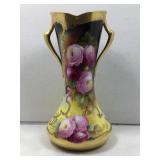 Limoges porcelain floral design vase w/handles,