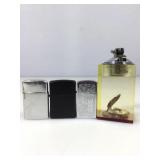 Vtg Lucite Clam w/ Pearl Table Lighter, 2 Zippo &