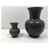Lama Oaxaca Mexico, black clay pottery vases,